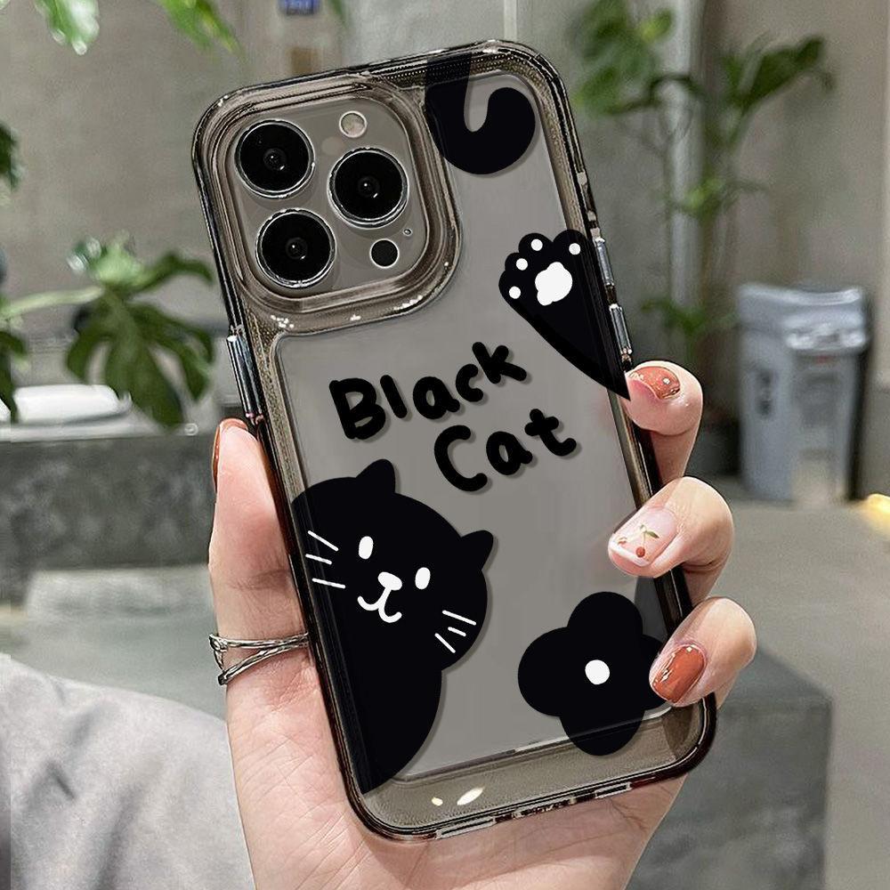 Милый маленький черный кот для чехла iPhone17promax space phone case Apple 16 прозрачный 14/13 мелкое отверстие 15