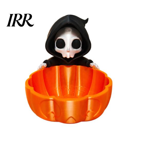 Small Potted Plant Stand Halloween Candy Bowl, 3D Printed Grim Reaper Snack Holder Dish, Spooky Fun Seasonal Home Accents Skeleton Serving Bowl