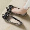 Fashion Elegant Bowknot Flats Women Houndstooth Ballets Shoes Shallow Pointed Toe Rivets Loafers Female Office Dress Slip On Ballerinas