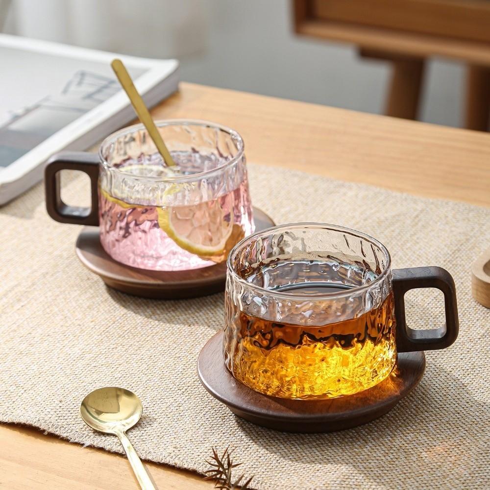 Wooden Handle Glass Tea Cups High Temperature Resistant Water Cups Stylish Milk Juice Cups  Office
