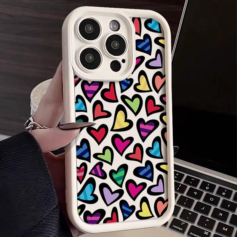 Fashion Hearts Pattern Phone Cover  For iPhone 16 Pro Max 15 Plus 14 13 12 11 Pro XR XS 8 7 Color Love Shockproof Lens Protection Soft Case