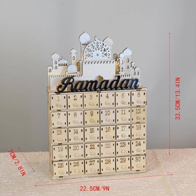 Рамадан Декор стола Календарь обратного отсчета Ид со светодиодной подсветкой и 30 ящичками