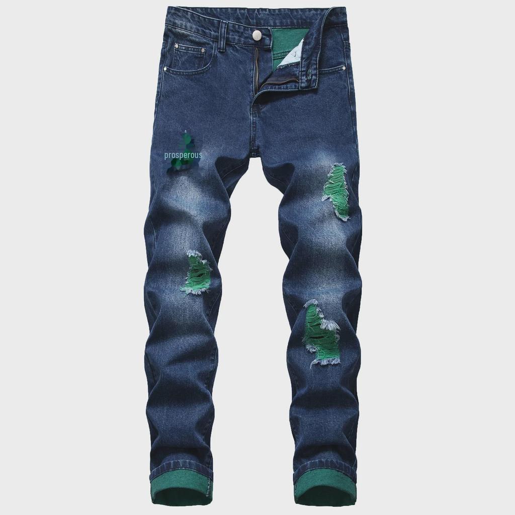 Мужские рваные джинсы Cross-Border Slim Fit из денима