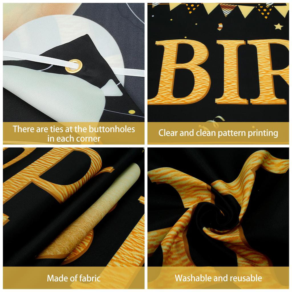 Черно-золотой баннер с днем рождения Большой размер Украшение для вечеринки по случаю дня рождения 30 40 50 60 70 80 лет Баннер-фон для дня рождения Подвесной флаг