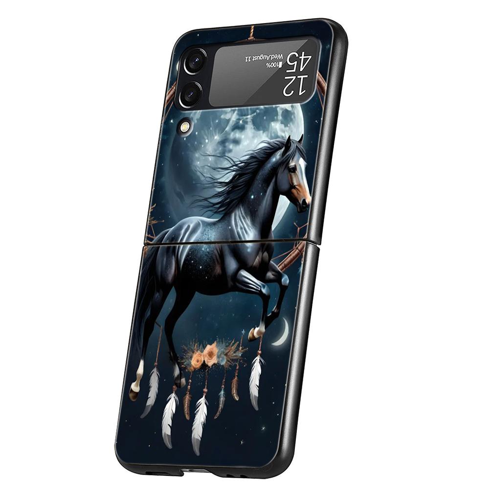 Жесткий ПК чехол для телефона Samsung Galaxy Z Flip 7/6/5/4 Черная крышка для Galaxy Z Flip 3 Складные Ударопрочные Чехлы Сумки с изображением лошади и животных