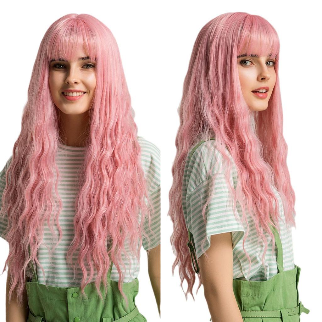 Женский парик на всю голову: Европейско-американский стиль, Длинные волнистые локоны, Челка с воздухом, Доступны различные цвета и стили.