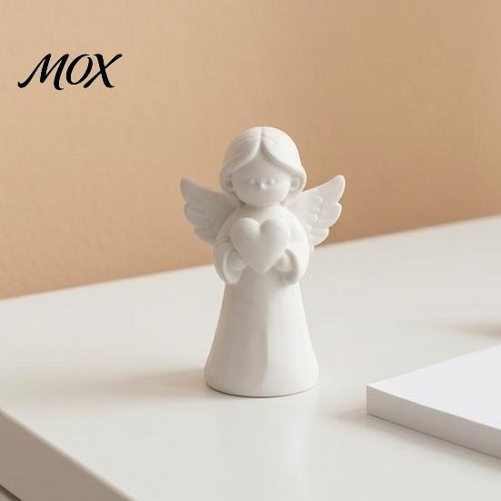 Tabletop Ornament for Photography 3D Printed Angel Heart Statue, White Resin Praying Figurine Unique Anniversary Gift Friends Living Room Bedroom,