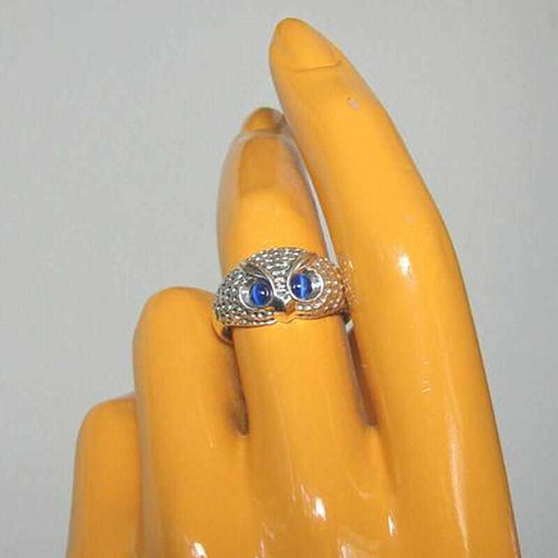 Женское кольцо на палец с милой совой, синее имитация опаловых глаз, простые ювелирные изделия с животными, индивидуальные аксессуары для вечеринок, серебряный цвет, новинка