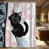 1 шт. Милый Черный Котенок Шторка для Ванной - Большое Окно в Ванной с Розовым, Голубым Цветочным Узором, Машинная Стирка