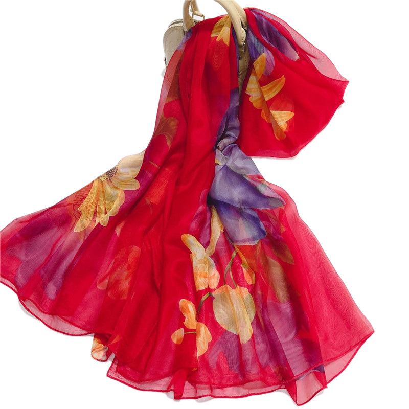 Шелковые шарфы для женщин на весну и осень тонкие шифоновые принты универсальные пляжные шарфы кондиционеры солнцезащитные платки