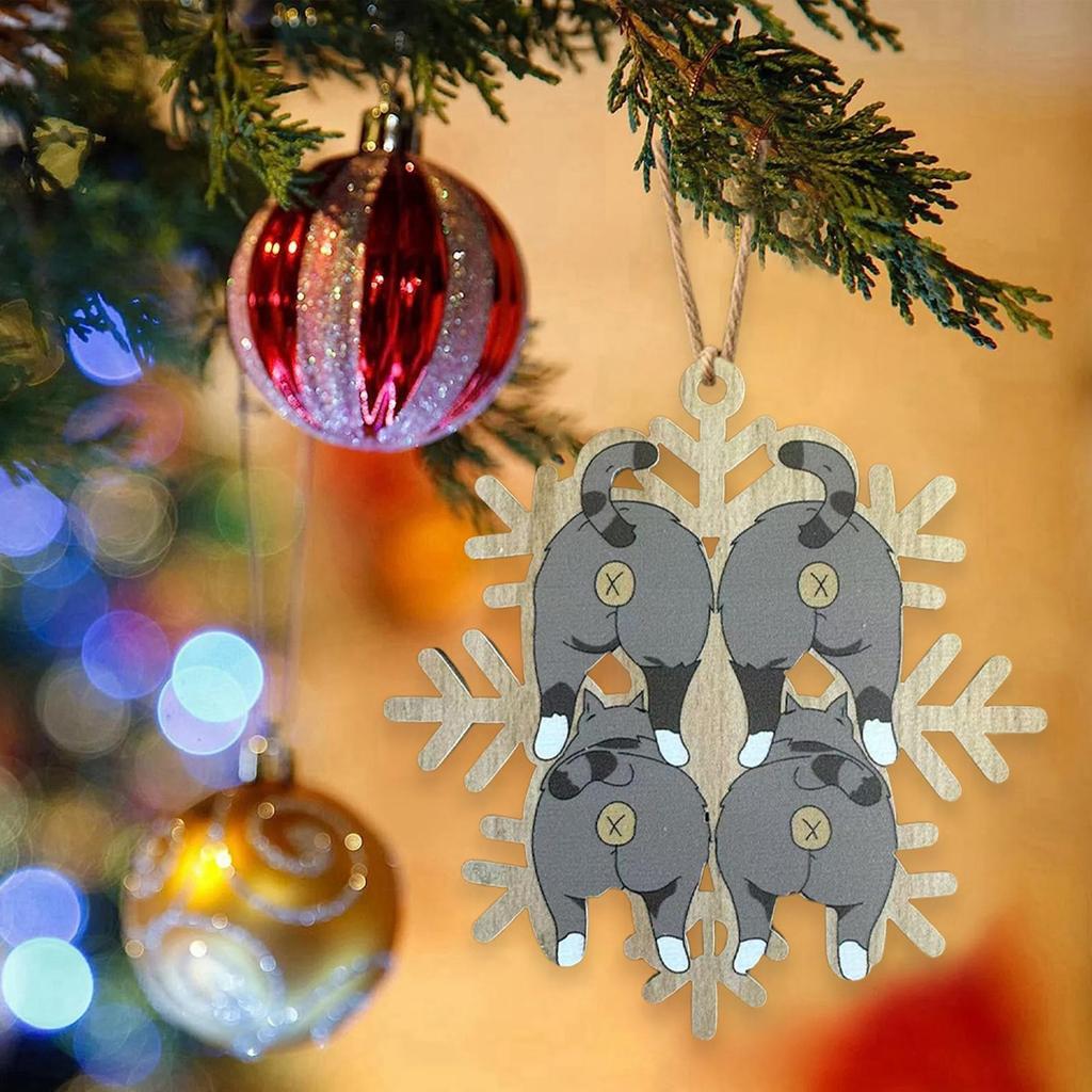 Деревянная снежинка с кошачьей попой, 2D, деревянное украшение в виде кошачьей попы, подвеска для рождественской елки, украшение для рюкзака, брелок
