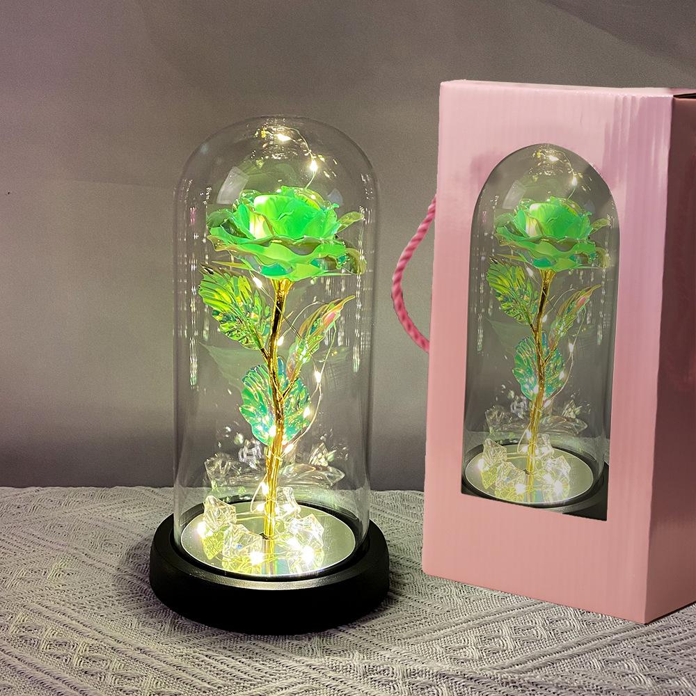 Valentine's Day New Glass Cover Rose Gold Symphony Rose Desktop Romantic Night Light Ornament Christmas