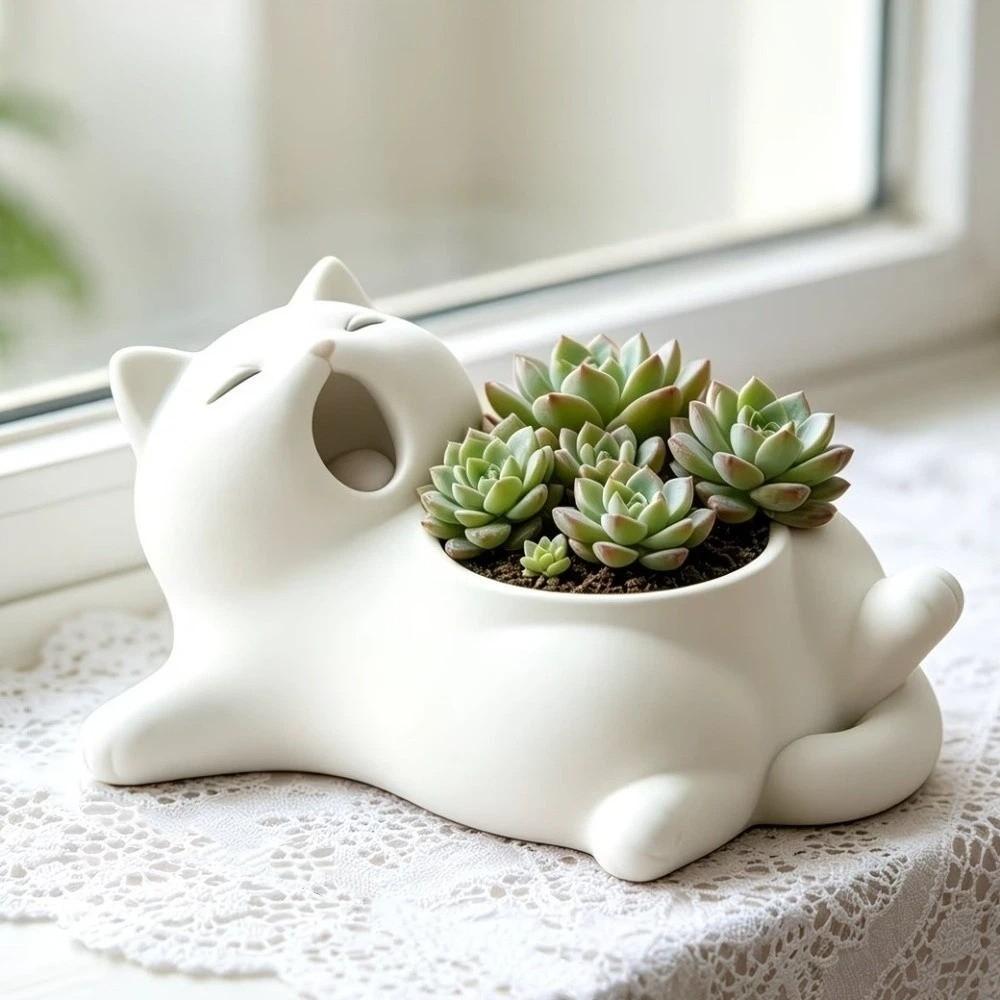 Cat-shaped Storage Box Cat Flower Pot 3D Printed Desktop Storage Box Funny Mini Plant Pot Desktop