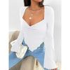 Women's T-shirt Vacation V-neck Trumpet Sleeve Waist Irregular Knitted Long-sleeved T-shirt Top