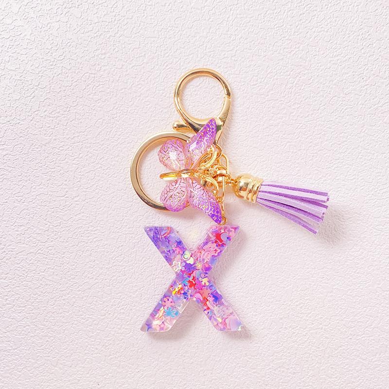 Able Purple Letter Keychain Sequin Butterfly Tassel Pendant Keychain Exquisite Backpack Decoration Accessories Gifts