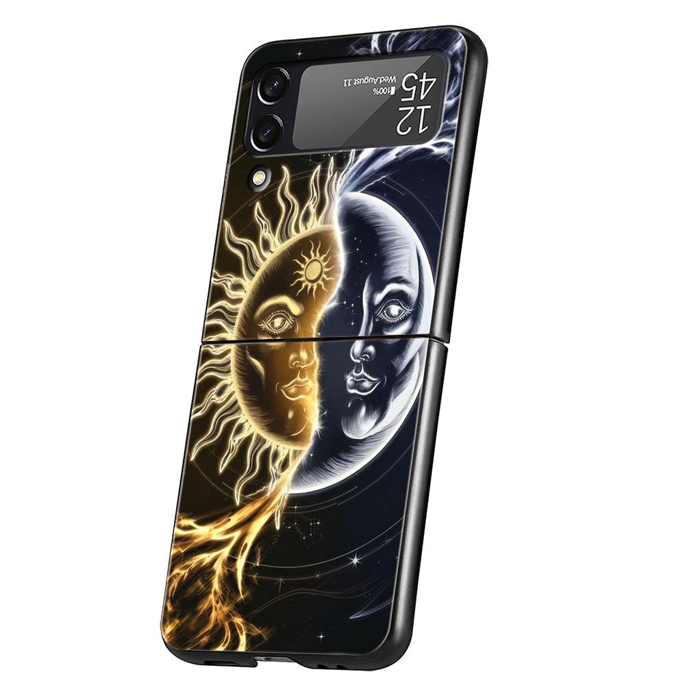 Sun Moon Stars Hard PC Phone Case For Samsung Galaxy Z Flip 7 6 5 4 Black Cover For Galaxy Z Flip 3 Foldable Capas Fundas Coque