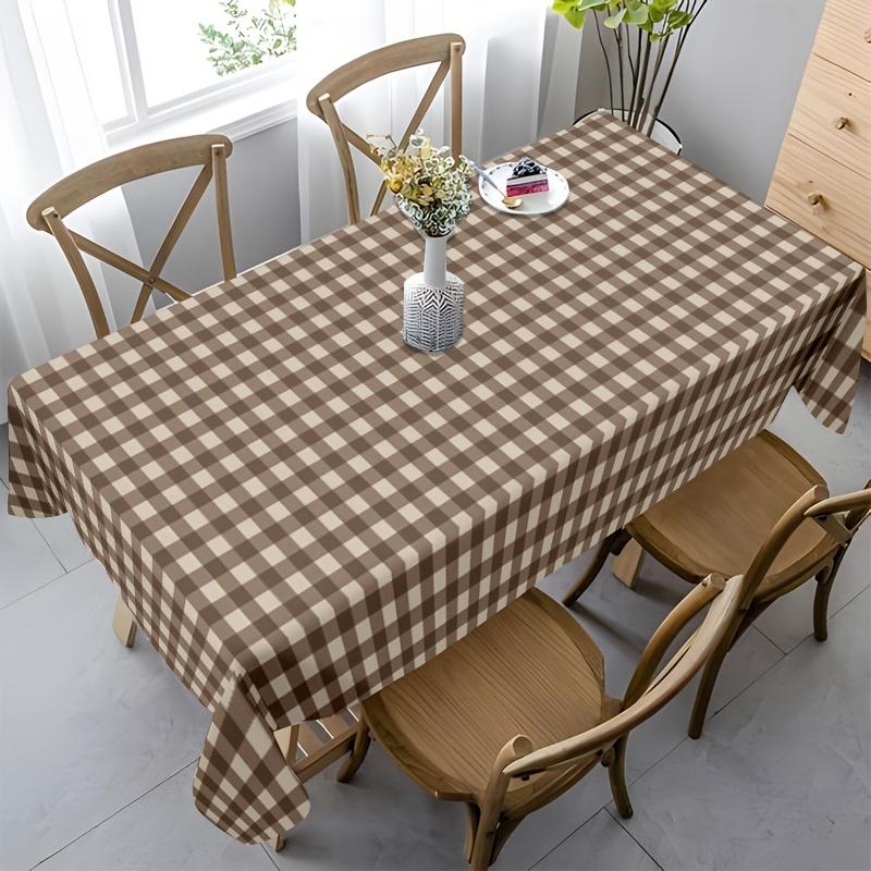 1Pc Modern Plaid Tablecloth Brown And Beige Checkered Pattern Table Cover For Dining Room Kitchen Home Decor Rectangu