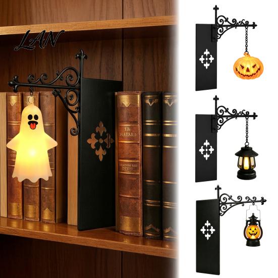 Аксессуары для комнаты в стиле Dark Academic, Хэллоуин, Настольная лампа для книжной полки, Винтажная металлическая декоративная полка-светильник, Питание от батарей, Свет для книжного уголка, Теплый светодиодный ночник для