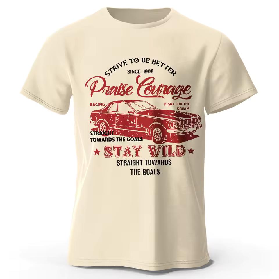 Men's Old Car Printed T shirt 100% Cotton Oversized Vintage Old School Graphic Tees for Men Women Summer Tops