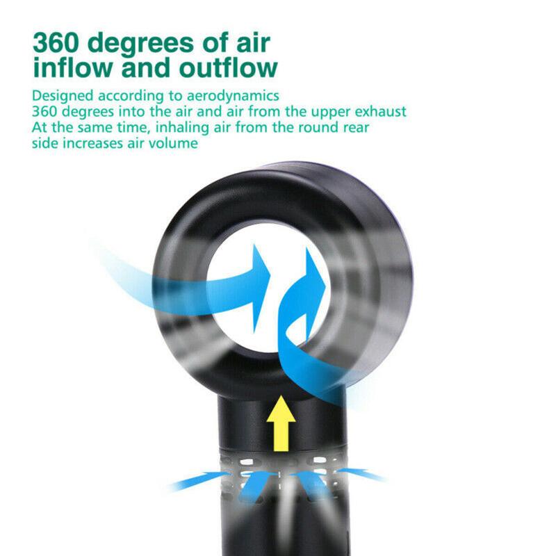 Новый летний портативный ручной безлопастной вентилятор, мини-кулер, удобный вентилятор без листьев с 3-скоростным USB-перезаряжаемым охлаждающим вентилятором для путешествий, офиса на открытом воздухе