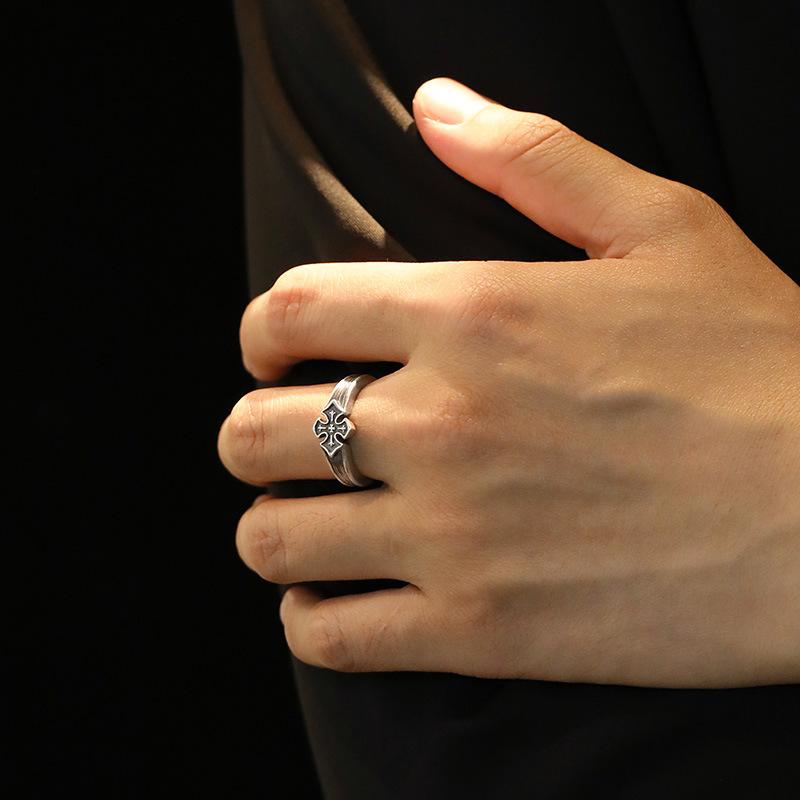 Мужское кольцо с крестом, европейское и американское ретро, универсальное, модное, с открытым концом