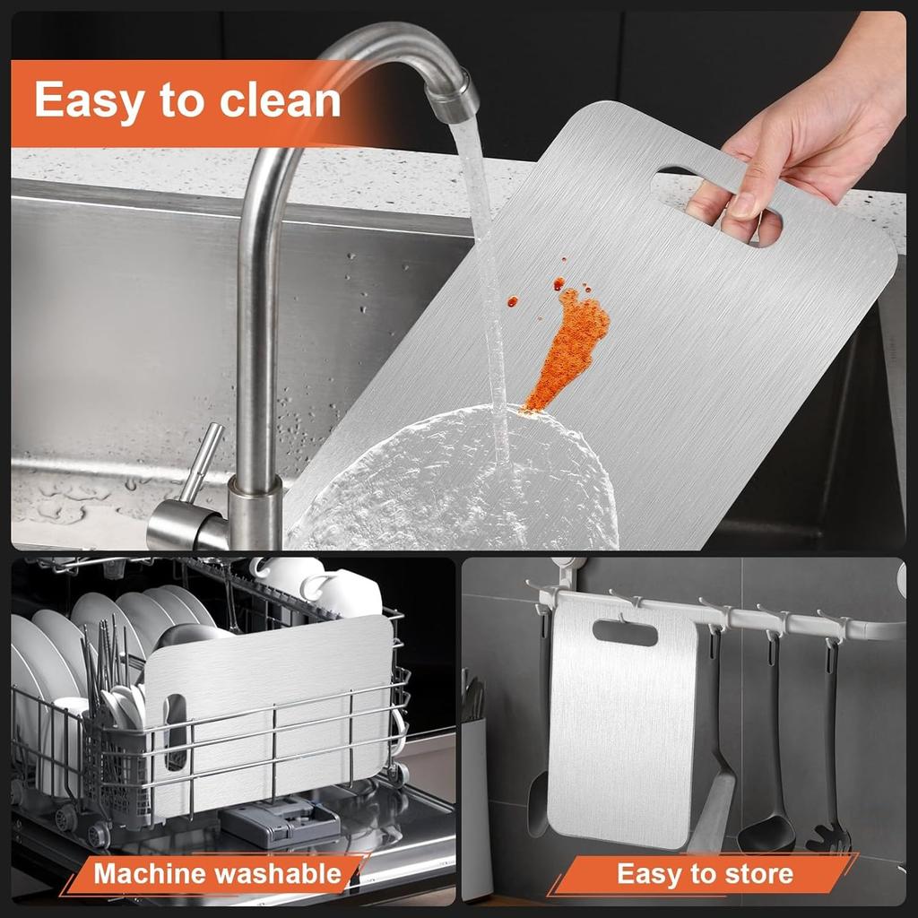 Upgrade Double Sided Stainless Steel Cutting Board for Kitchen Non Stick Meat Chopping Boards for Vegetables Fruits Cheese