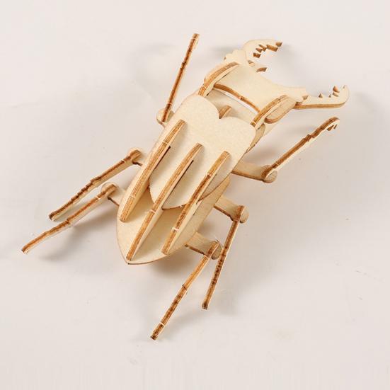 3D Animal Puzzle Toy DIY Handmade Wooden Mini Butterfly Dragonfly Bee Beetle