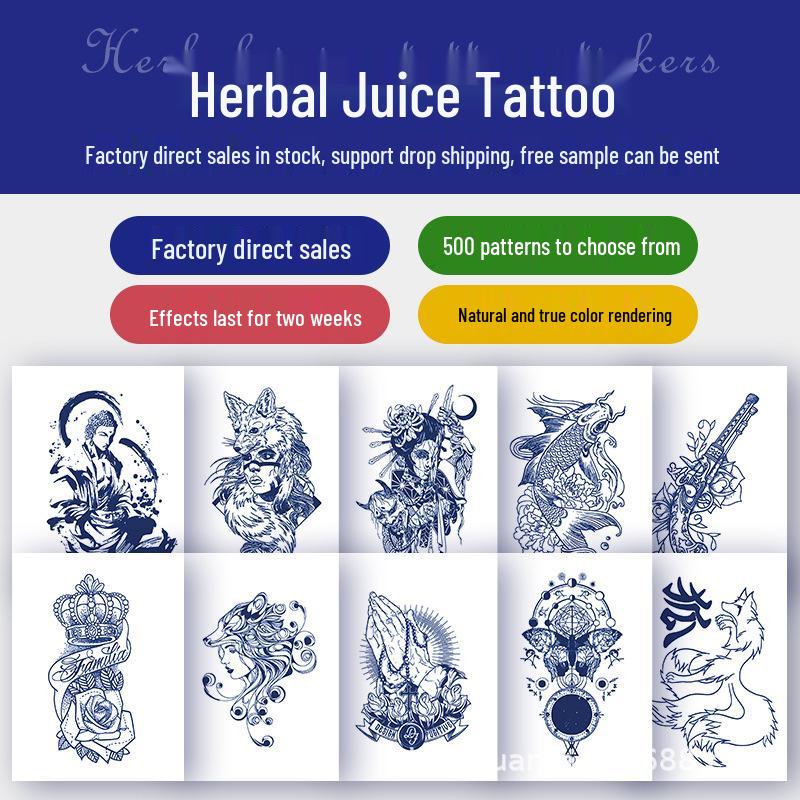 KT221-240 Waterproof Long-lasting Ins Style Herbal Tattoo Stickers for Full Arm, Featuring English Letters Design for Men and Women in Dark Tone.