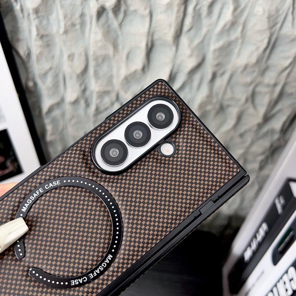 Magnetic Phone Case for Samsung Galaxy Z Fold 8 Ultra 7 6 5 4 3 Carbon Fiber Pattern Magsafe Wireless Charging Protective Cover