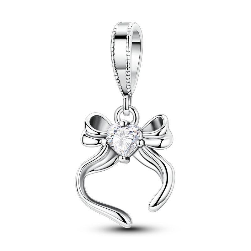 Original 925 Silver Charms Colorful Bow Set Earrings Ring Beads Pendant for Women Bracelets Necklaces DIY Jewelry Gift