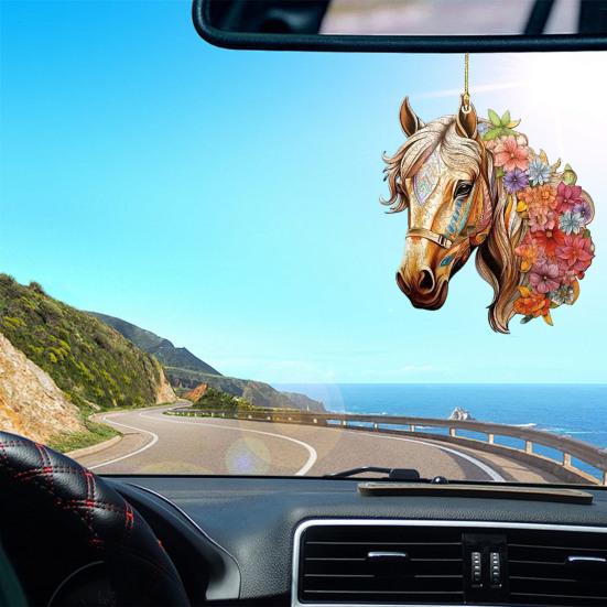 Лошадь Цветочные Украшения Акриловый Шарм для Зеркала Заднего Вида Автомобиля Фермерский Дом Рождественская Елка Дверной Дисплей Винтажный Декор Животных