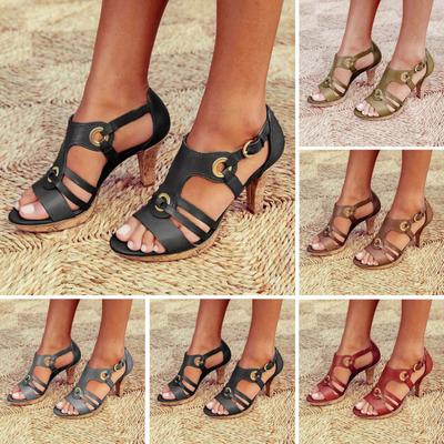 Женские элегантные босоножки на высоком каблуке с открытым носком и пряжкой на ремешке, римская обувь