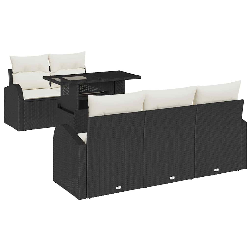 Garden Sofa Set with Cushions 6 pcs Black Poly Rattan