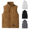 Men's Casual Solid-color Down And Cotton Button Vest Men's Stand-up Collar Corduroy Sleeveless Vest Jacket