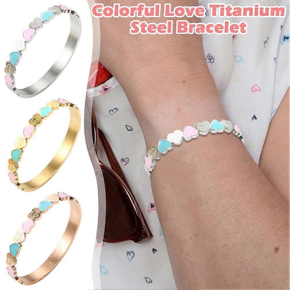 Cute Love Heart Titanium Steel Bracelet Lucky Cuff Bangles Women Girls