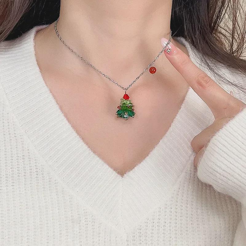 Titanium Steel Non-Fading Christmas Tree Pendant Necklace - Light Luxury for Women's Clavicle Chain
