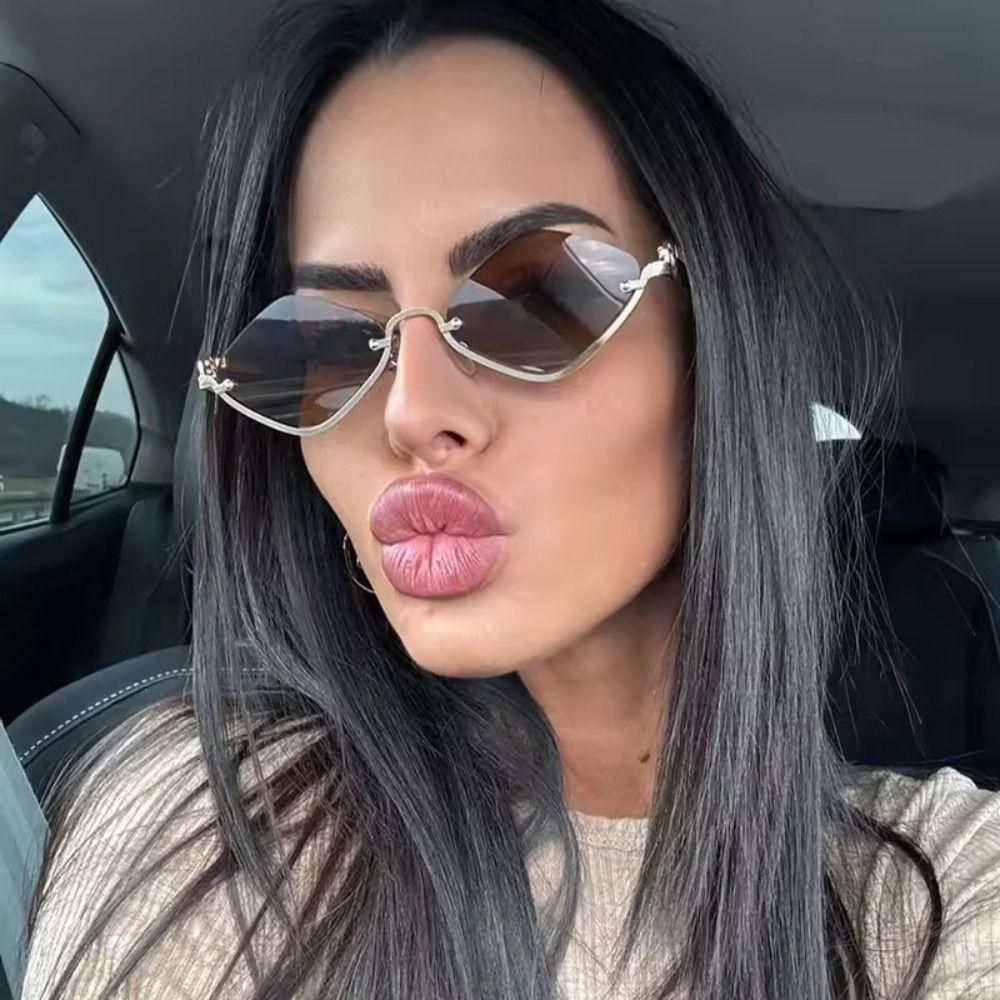 UV Protection Rhombus Sunglasses Metal Half Frame UV Resistant Cycling Glass Hipster