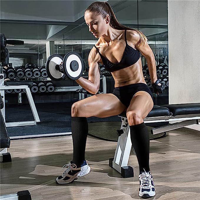 Набор из 3 пар компрессионных гольфов до колена для занятий спортом и скакалка, носки для велоспорта