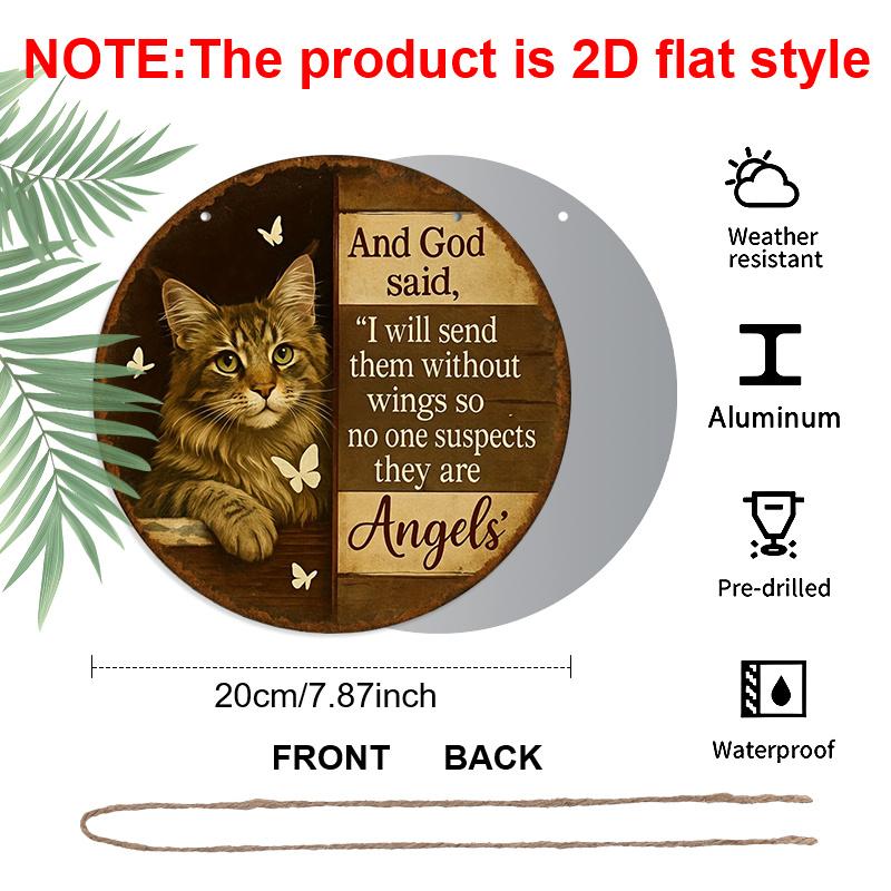 2D Flat, 1pc Aluminum Metal Sign, Inspired by Cats and Butterflies, Decor Features Christian Quote and Wingless Angel Motif.Suitable for