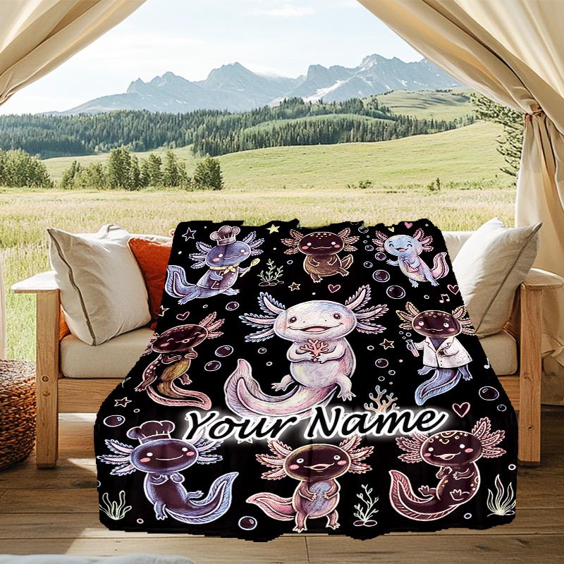 1PC Custom Name Axolotl Friends Collage flannel blanket versatile,all-season throw suitable for the living room,bedroom,camping,travel,and gift