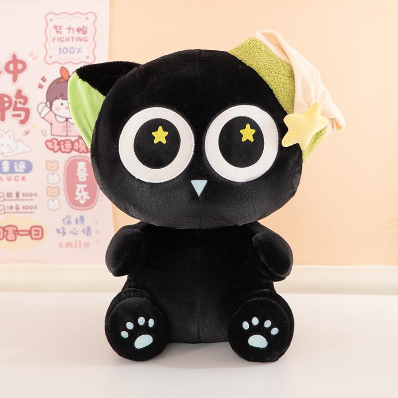Плюшевая игрушка Черный кот Ло Сяохэй Кукла кошка с большими глазами Милая кукла кошка Подарок на день рождения