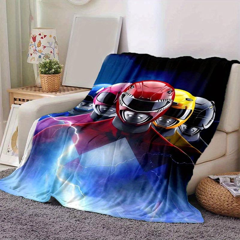 1pc, Power Rangers Red Ranger Helmet Design Soft Throw Blanket, Perfect for Home Decor, Couch Cover, Travel, Camping, Car, Beach, Office Nap, Ideal Gi