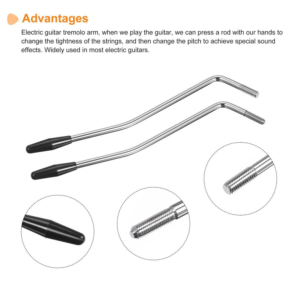 Uxcell Single Tremolo Armbar Silver Thread M5 M6 with Tip Cap for Electric Guitar 2 Pieces