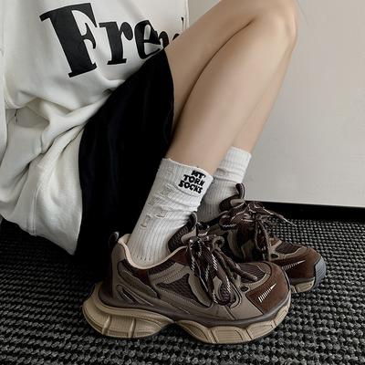 Женские осенние новые ретро спортивные и повседневные туфли на платформе, сетчатые дышащие кроссовки для бега