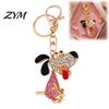 Zinc Alloy Key Holder Rhinestone Dog Keychain, Backpack Purse Bag Charm with Lobster Metal Animal Clasp, Golden Plated Puppy Keyring Decorative