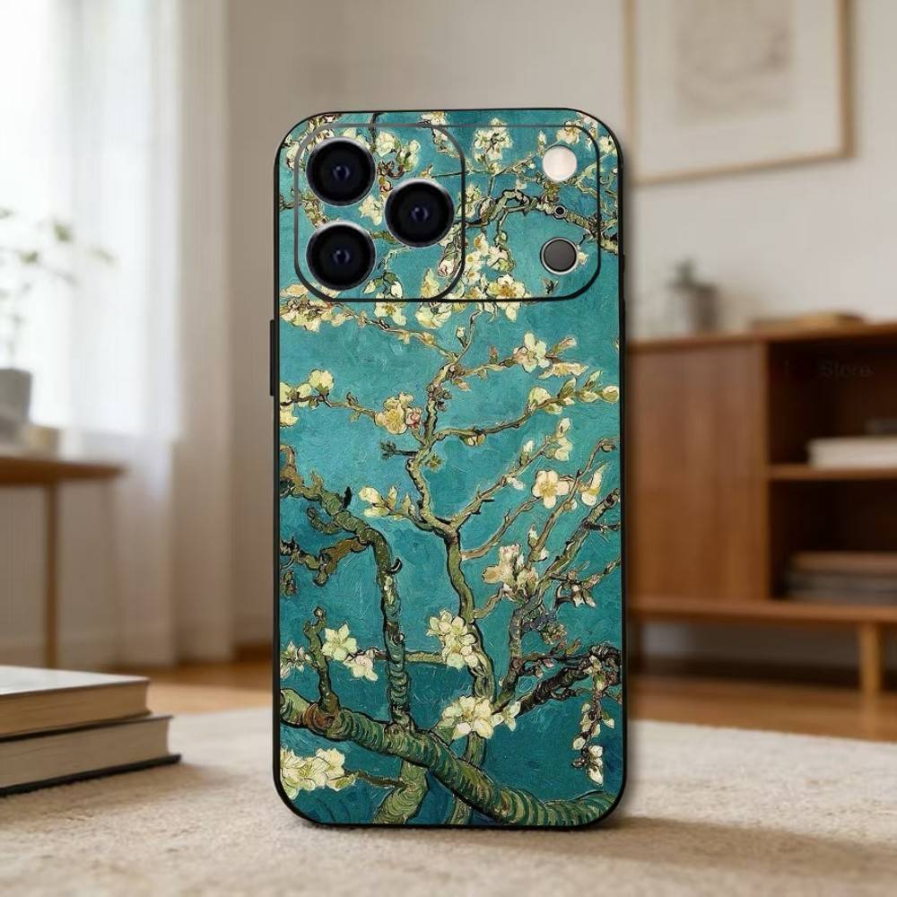 R-Ретро V-Ван G-Гог O-Масляная P-Живопись Чехол для телефона Для iPhone 17,16,15,14,13,12,11 Plus,Pro Max,XS,Мягкий силиконовый Черный чехол
