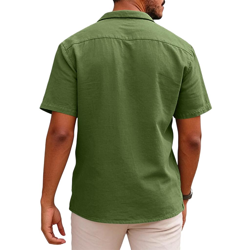 Men's Casual Collar Relaxed Short-sleeved Shirt - Men's Plain Cotton And Linen Breathable Shirt