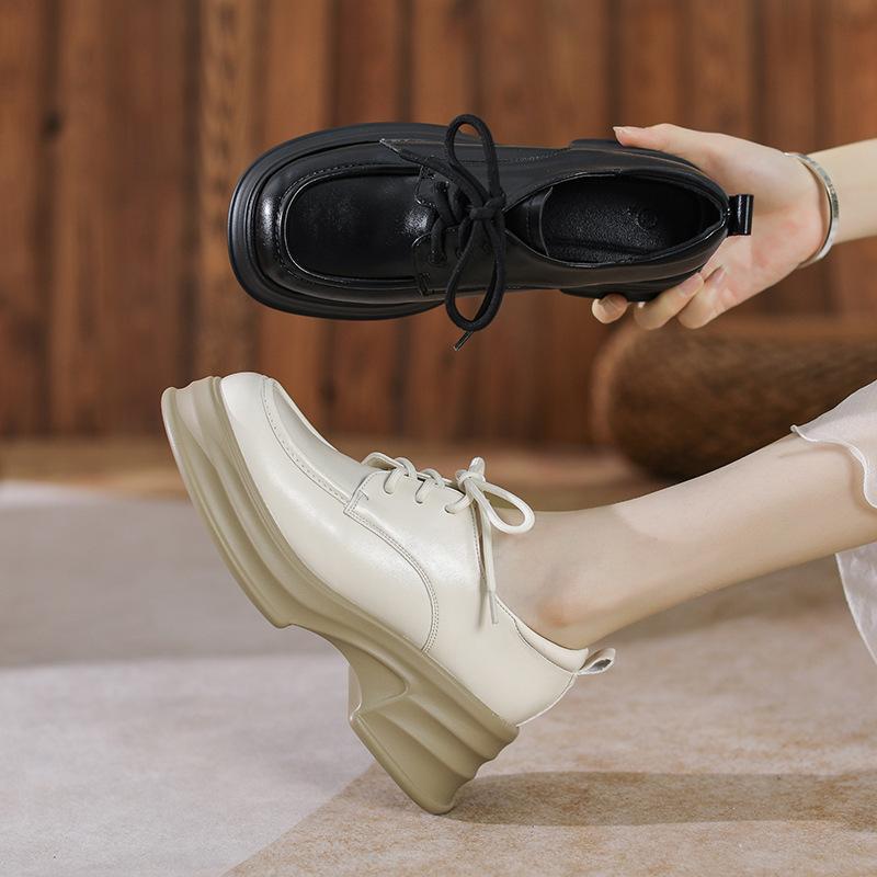Натуральная кожаная обувь Yuexinwang для женской обуви Huizhou Su Yinyin, та же обувь, увеличивающая высоту толстой подошвы в стиле колледжа, маленькая кожа
