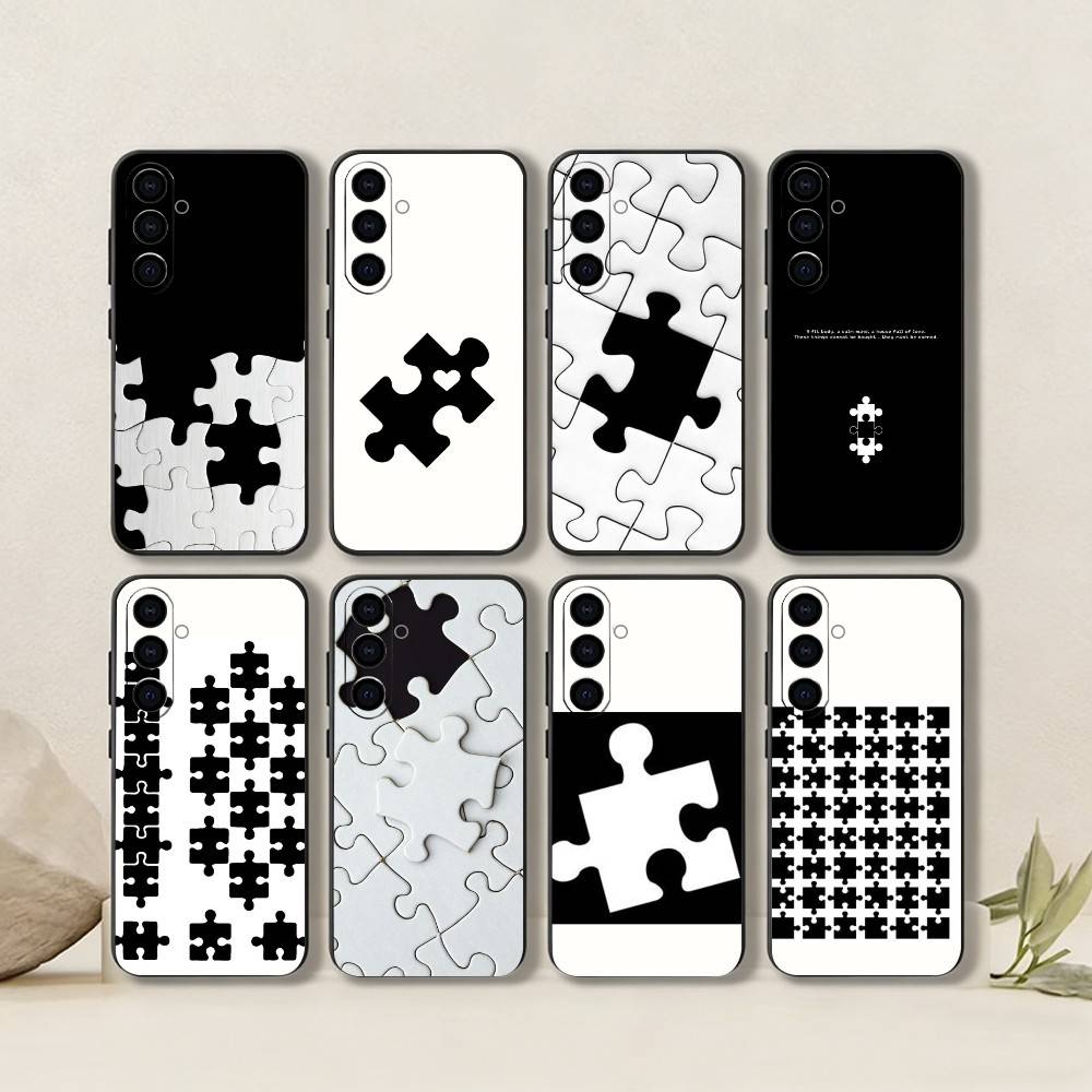 Creative puzzle Phone Case Black Silicone Soft For Samsung Galaxy A73,A72,A71,A70,A53,A52,A51