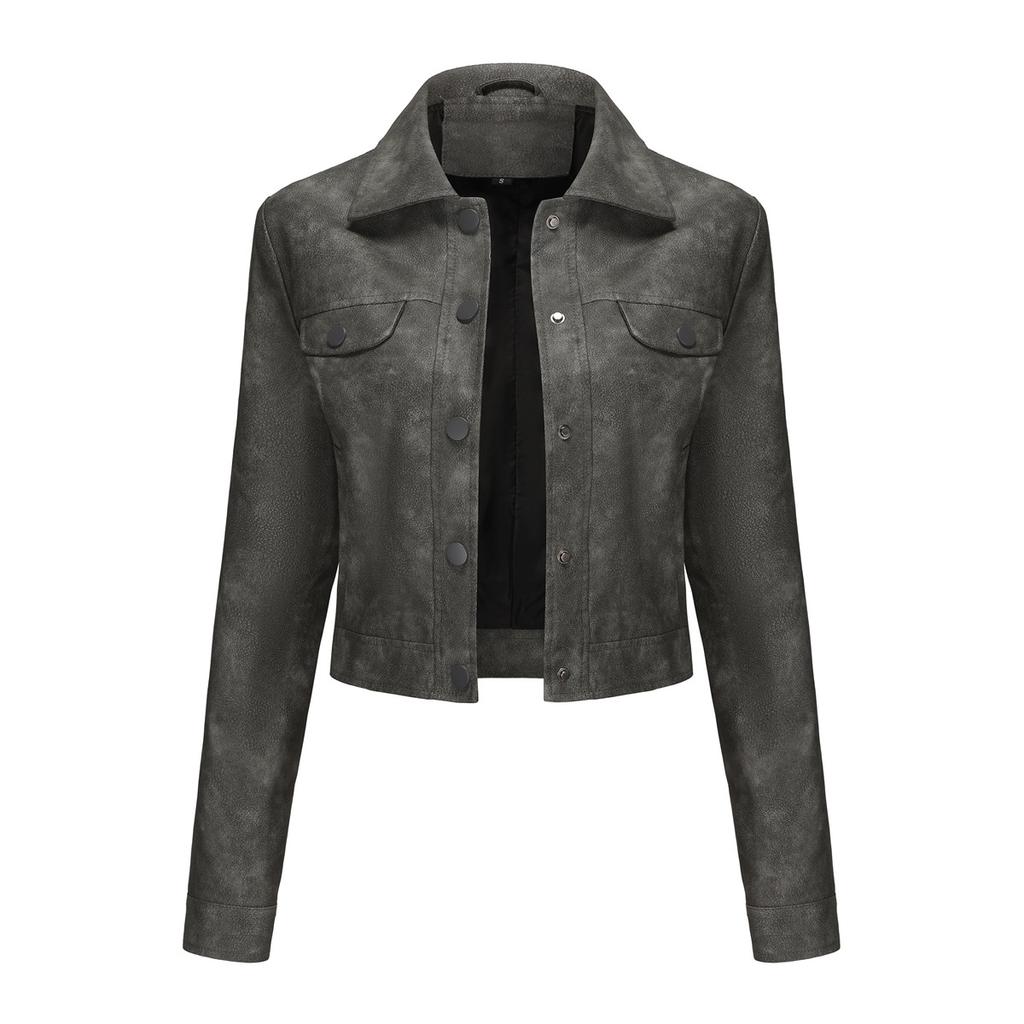 Spring and Autumn Women's New Thin Leather Jacket with Multiple Pockets Cardigan Casual Jacket Fashion Coat
